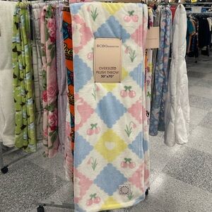 Easter Bunny Pastel Floral Cherry Plush Throw Blanket